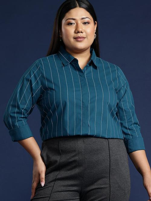 women plus size striped collared long sleeve shirt - 22038506 - Very Small Image - 1