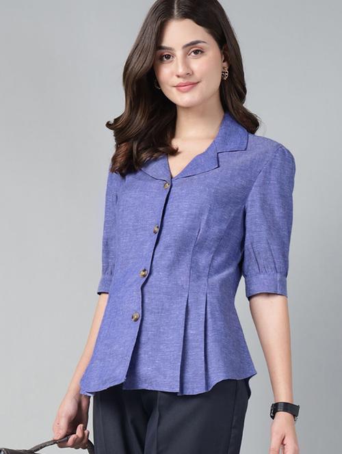 women solid lapel collar regular fit shirt - 22038621 - Very Small Image - 1