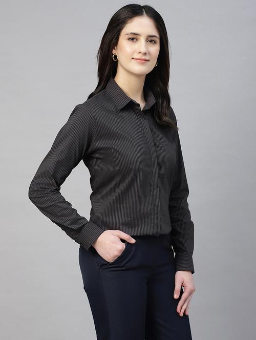 women striped collared long sleeve shirt - 22038769 - Very Small Image - 1