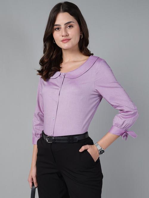 women solid peter pan collar three quarter sleeve shirt - 22038808 - Very Small Image - 1