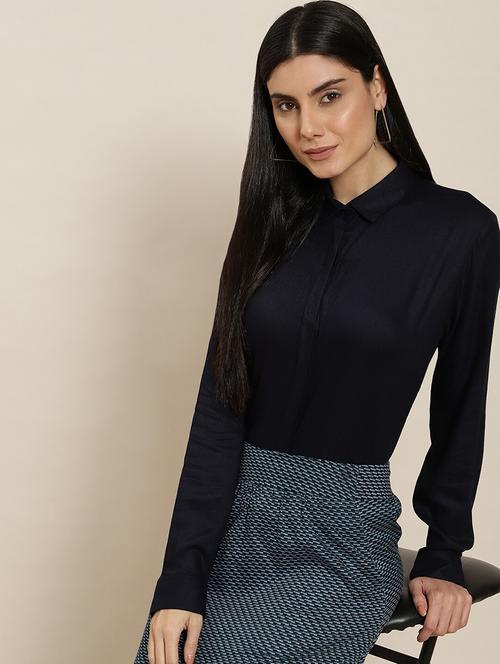 women solid collared long sleeve shirt - 22038854 - Very Small Image - 1