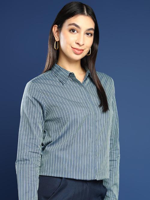 women striped collared long sleeve shirt - 22038869 - Very Small Image - 1