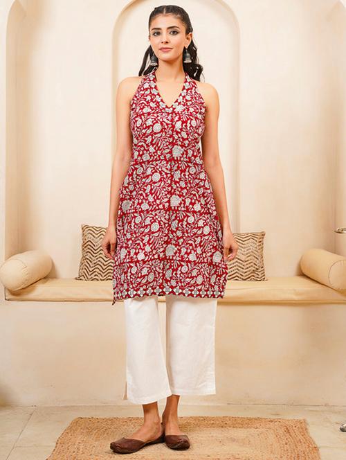 women printed sleeveless straight kurta - 22040897 - Very Small Image - 1
