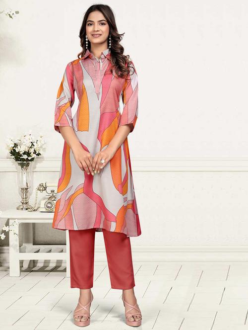 women printed three quarter sleeve ethnic co-ord set - 22041314 - Very Small Image - 1