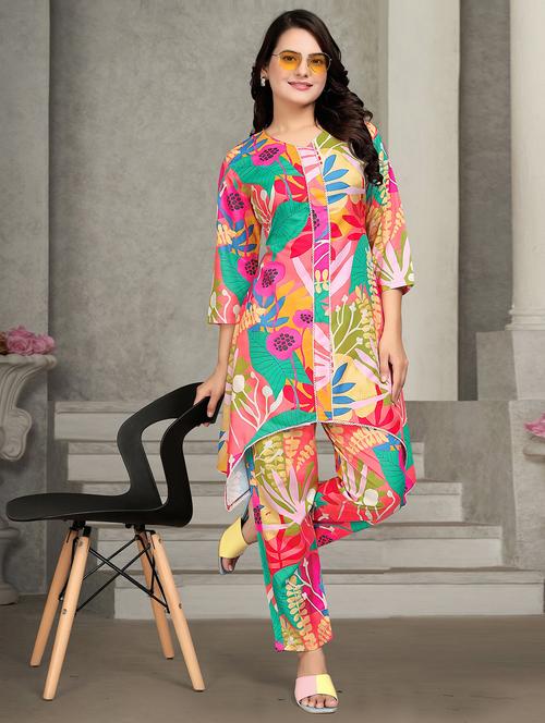 women printed three quarter sleeve ethnic co-ord set - 22041317 - Very Small Image - 1