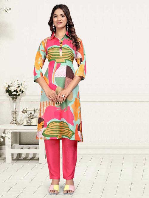 women printed three quarter sleeve ethnic co-ord set - 22041319 - Very Small Image - 1
