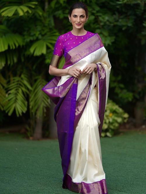 women solid with bordered saree with blouse - 22041426 - Very Small Image - 1