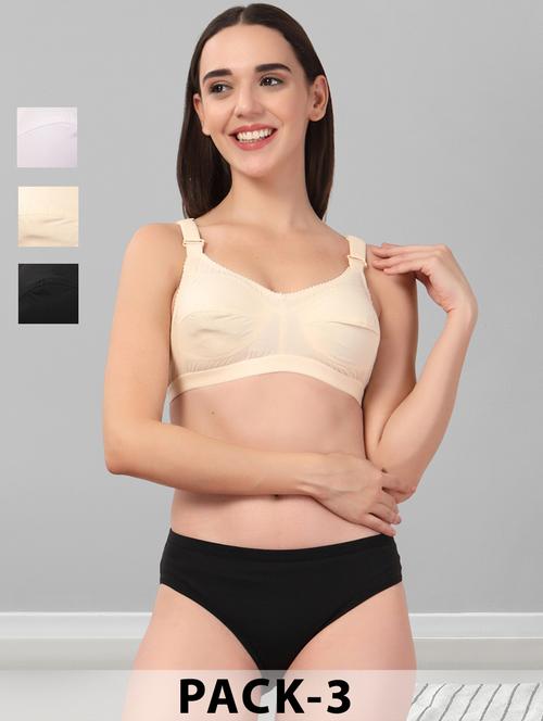 women pack of 3 solid bra and panty set - 22042381 - Very Small Image - 1