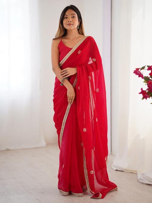 women solid with work embellished saree with blouse - 22048010 - Very Small Image - 1