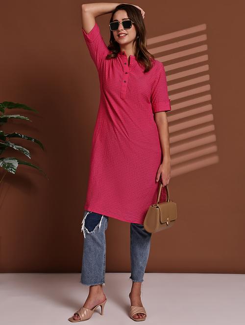 women striped roll up sleeve straight kurta - 22051694 - Very Small Image - 1