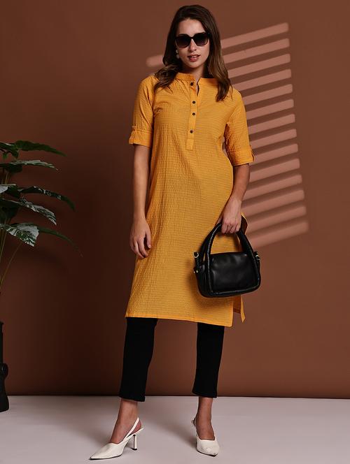 women striped roll up sleeve straight kurta - 22051697 - Very Small Image - 1