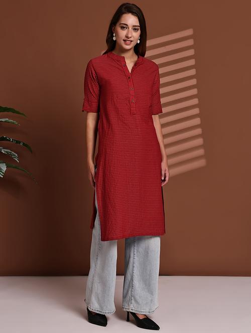 women striped roll up sleeve straight kurta - 22051700 - Very Small Image - 1