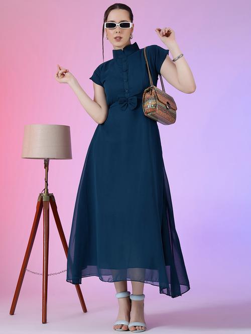 women solid short sleeve a-line maxi dress - 22051868 - Very Small Image - 1
