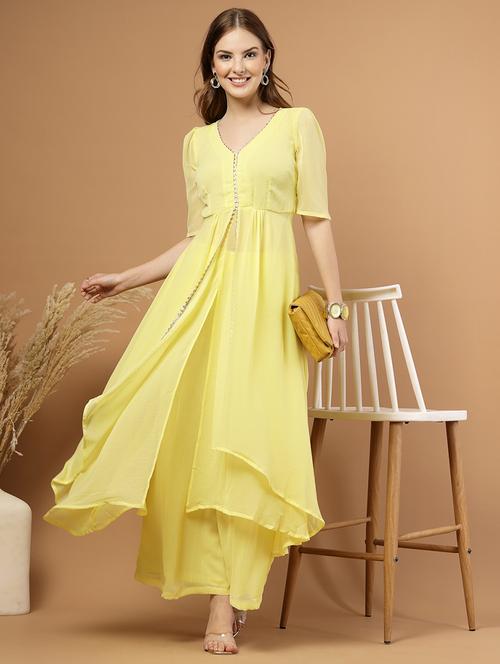 women solid short sleeve ethnic co-ord set - 22051872 - Very Small Image - 1