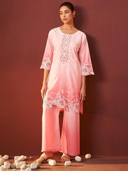 women three quarter sleeve regular fit ethnic co-ord set - 22052040 - Very Small Image - 1