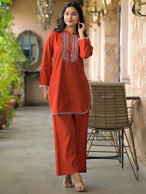 women three quarter sleeve regular fit ethnic co-ord set - 22052047 - Very Small Image - 1