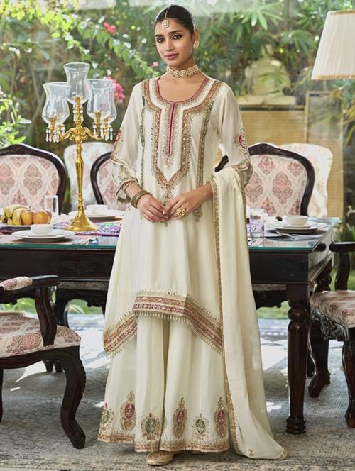 women three quarter sleeve kurta sharara with dupatta set - 22052759 - Very Small Image - 1