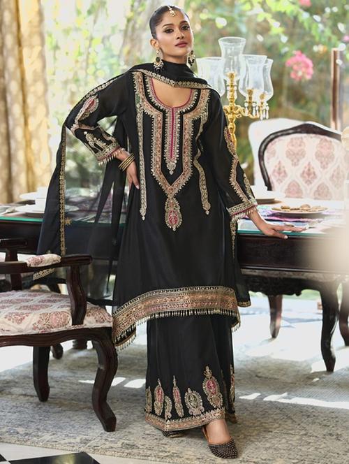 women three quarter sleeve kurta sharara with dupatta set - 22052760 - Very Small Image - 1