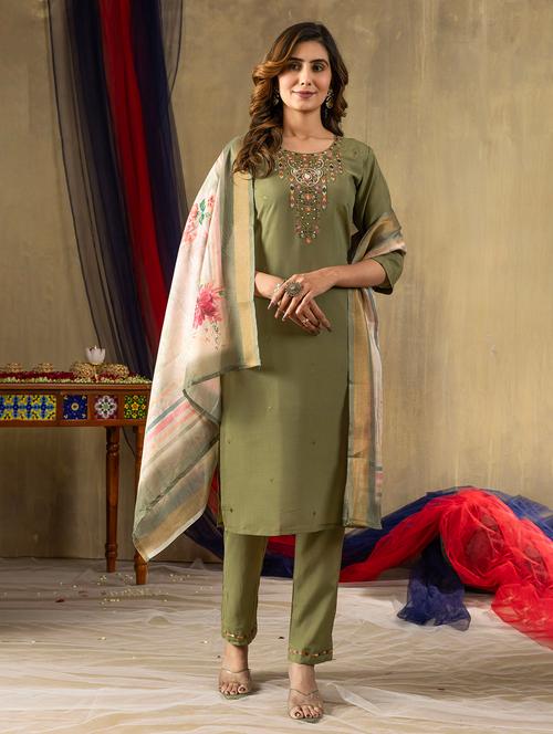 women embroidered three quarter sleeve kurta pant with dupatta set - 22053778 - Very Small Image - 1