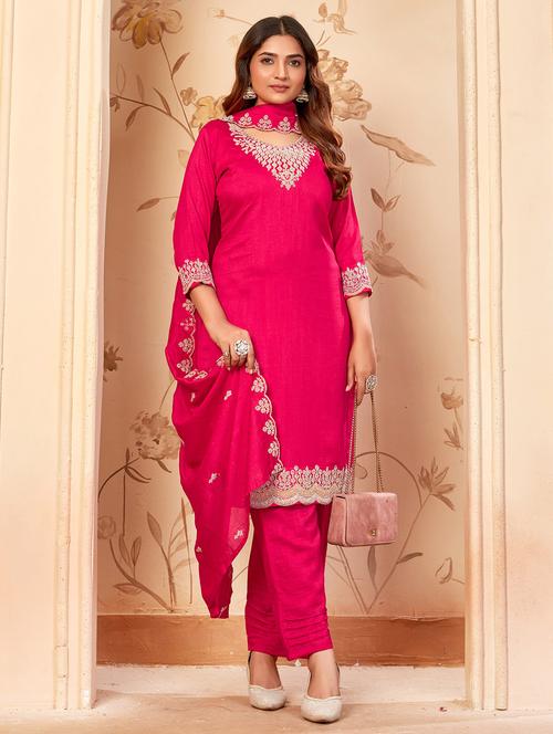 women embroidered three quarter sleeve kurta pant with dupatta set - 22053787 - Very Small Image - 1