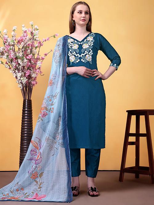 women embroidered three quarter sleeve kurta pant with dupatta set - 22053812 - Very Small Image - 1