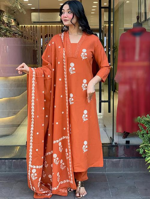 orange cotton straight kurta - 22053814 - Very Small Image - 1