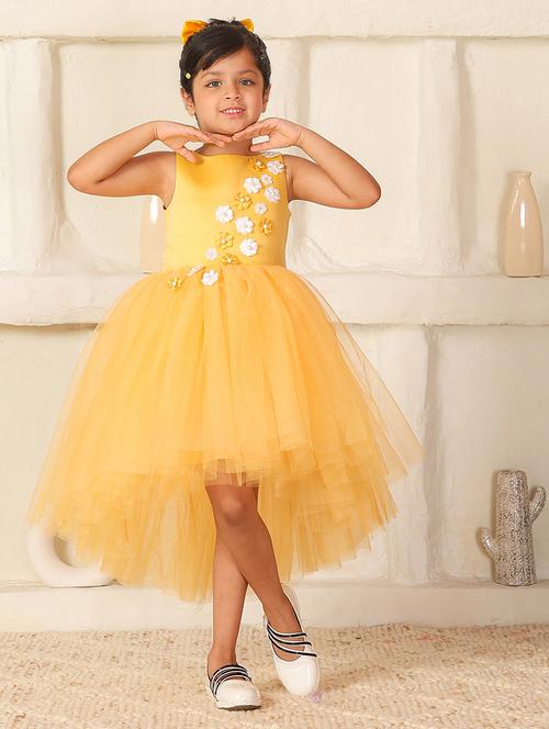girls self designed round neck sleeveless high low dress - 22054930 - Very Small Image - 1