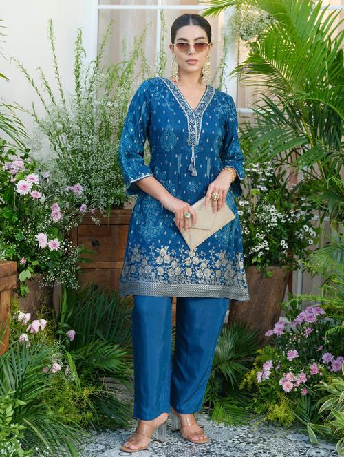 women three quarter sleeve regular fit ethnic co-ord set - 22055044 - Very Small Image - 1