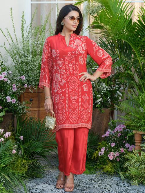 women three quarter sleeve regular fit ethnic co-ord set - 22055058 - Very Small Image - 1