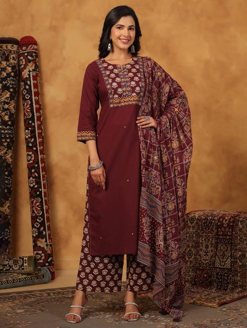 women printed three quarter sleeve kurta palazzo with dupatta set - 22057880 - Very Small Image - 1