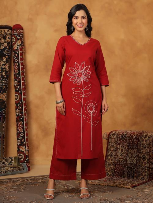 women embroidered three quarter sleeve kurta palazzo set - 22057890 - Very Small Image - 1