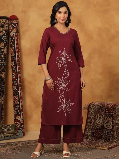 women embroidered three quarter sleeve kurta palazzo set - 22057895 - Very Small Image - 1