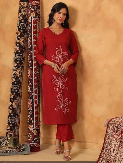 women embroidered three quarter sleeve kurta palazzo set - 22057896 - Very Small Image - 1