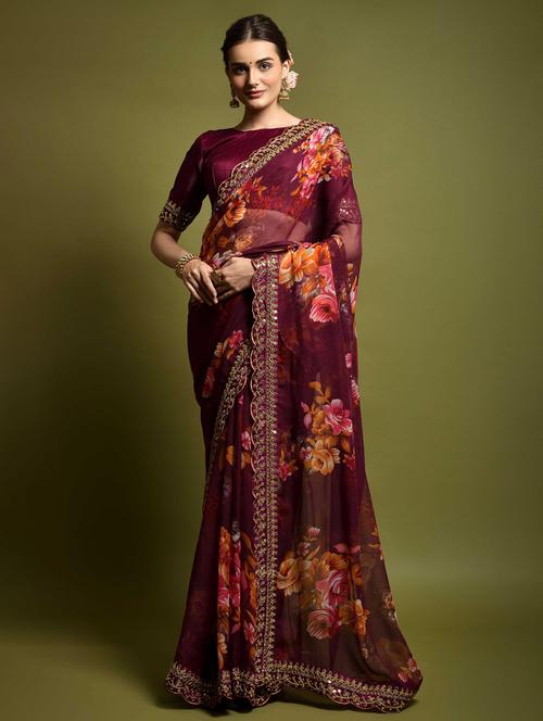 women floral printed saree with blouse - 22059226 - Very Small Image - 1