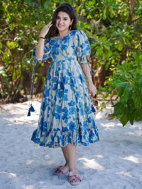 women floral print puff sleeve tiered dress - 22060242 - Very Small Image - 1