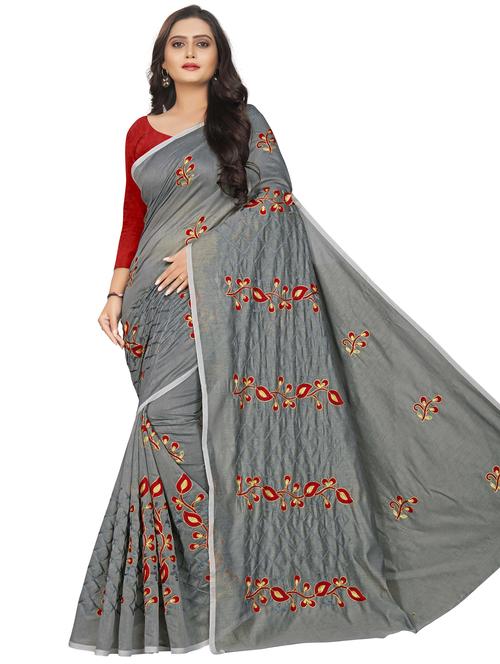 women solid with work embroidered saree with blouse - 22060409 - Very Small Image - 1