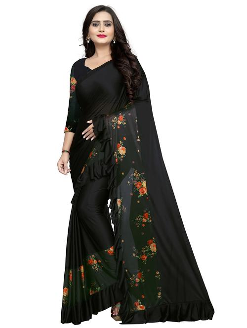 women solid with ruffle bordered saree with blouse - 22060410 - Very Small Image - 1