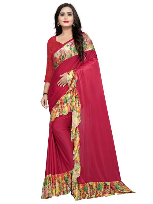women solid with ruffle bordered saree with blouse - 22060475 - Very Small Image - 1