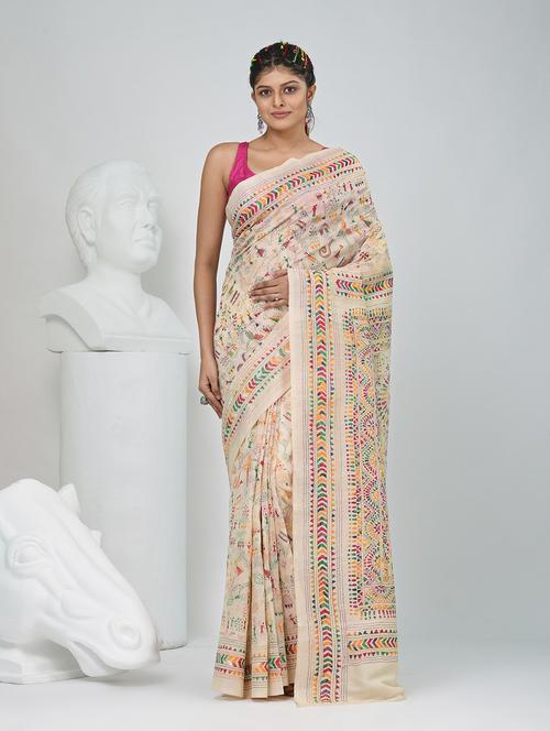 women solid with work handloom saree with blouse - 22060723 - Very Small Image - 1
