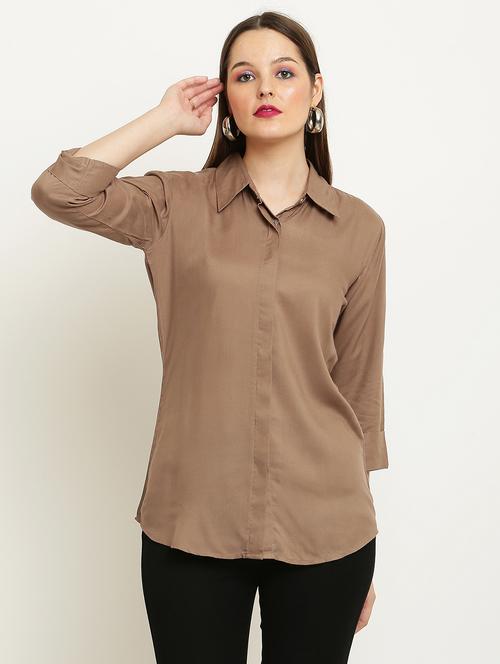 women solid collared three quarter sleeve shirt - 22061351 - Very Small Image - 1