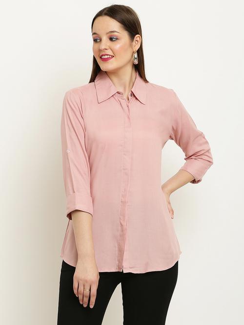 women solid collared three quarter sleeve shirt - 22061352 - Very Small Image - 1