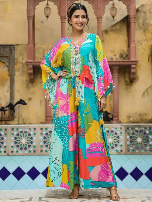 women printed kimono sleeve ethnic co ord set - 22061791 - Very Small Image - 1