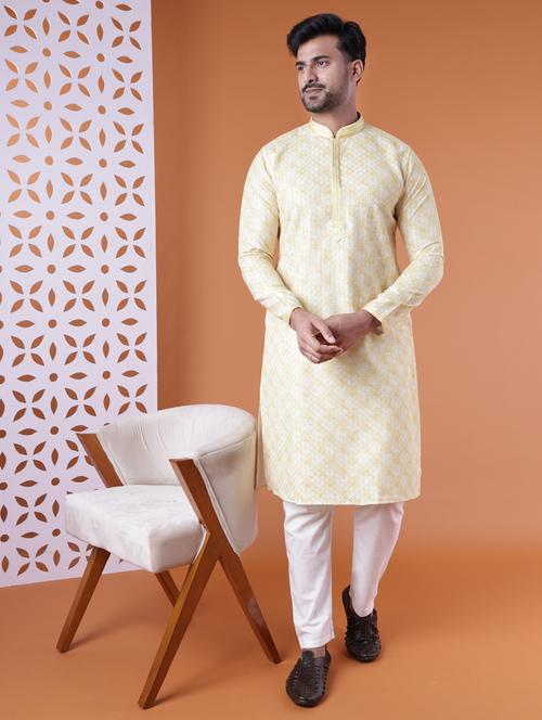 men mandarin neck kurta pyjama ethnic wear set - 22061999 - Very Small Image - 1