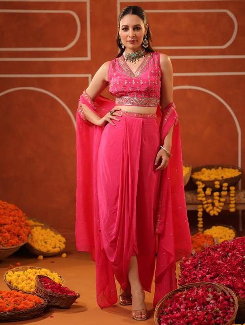 women embroidered sleeveless blouse skirt with jacket fusion set - 22062032 - Very Small Image - 1