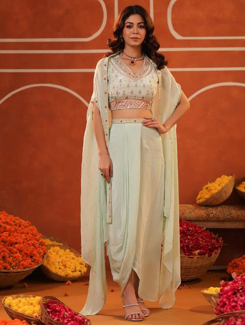 women embroidered sleeveless blouse skirt with jacket fusion set - 22062033 - Very Small Image - 1