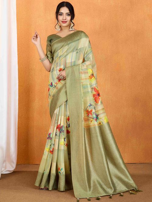women floral printed bordered saree with blouse - 22062139 - Very Small Image - 1