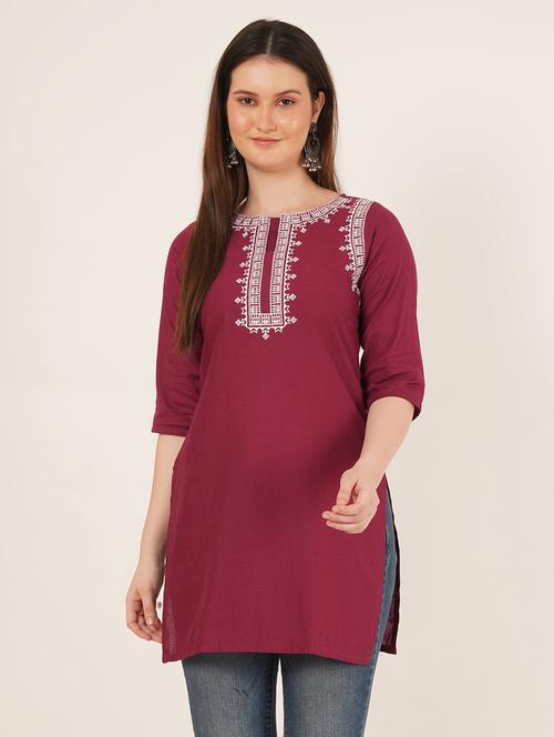 women embroidered three quarter sleeve straight kurti - 22065262 - Very Small Image - 1