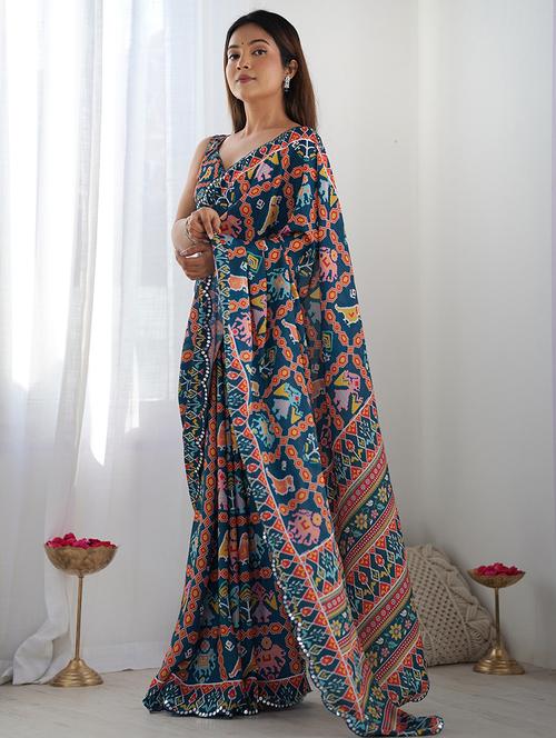 women printed patola saree with blouse - 22065862 - Very Small Image - 1