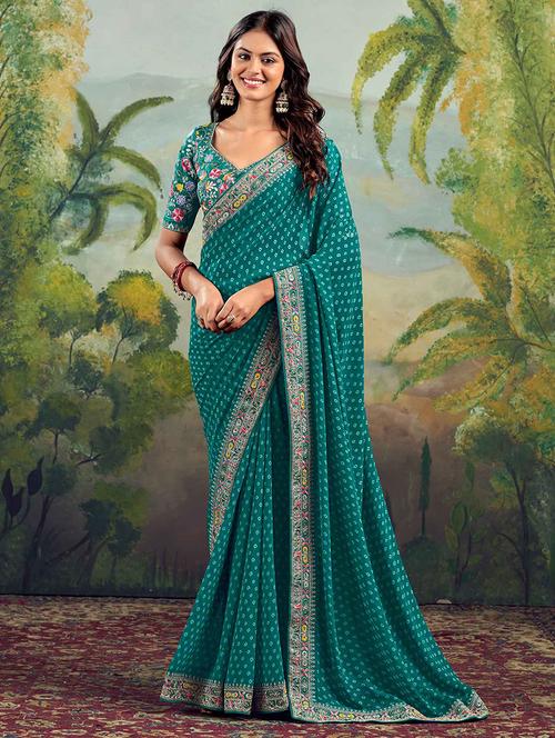women bandhani printed bordered saree with blouse - 22066046 - Very Small Image - 1