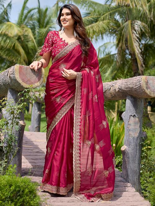 women solid with work embroidered saree with blouse - 22066052 - Very Small Image - 1